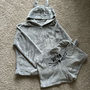 Meow Grey Cute Sort Pajamas Loungewear Set